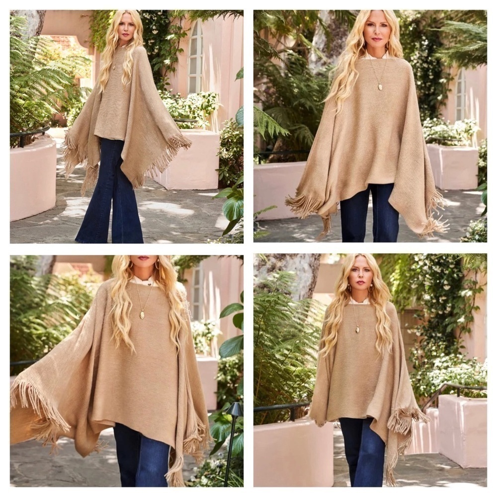 Shiraleah Rowan Camel Fringe Poncho One Size NWT Curateur Rachel Zoe - Picture 6 of 11